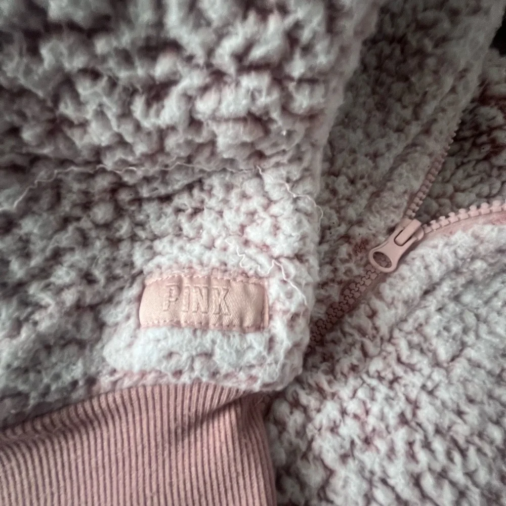 VS Pink Cozy Hooded Sherpa One Piece Pajamas Light Blush Pink Full Zip Cozy Sz L